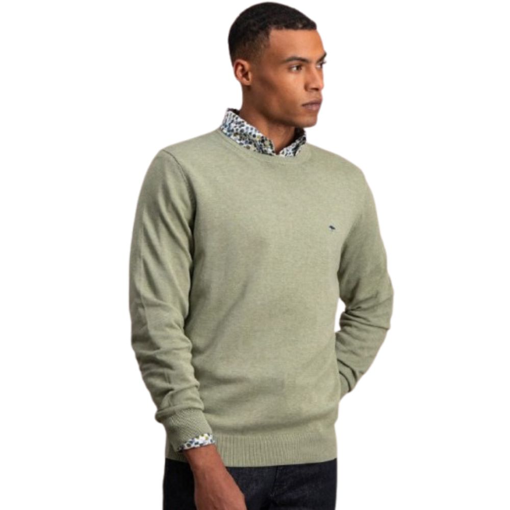 FYNCH HATTON CLASSIC ROUND NECK LIGHT KHAKI MEN SWEATER